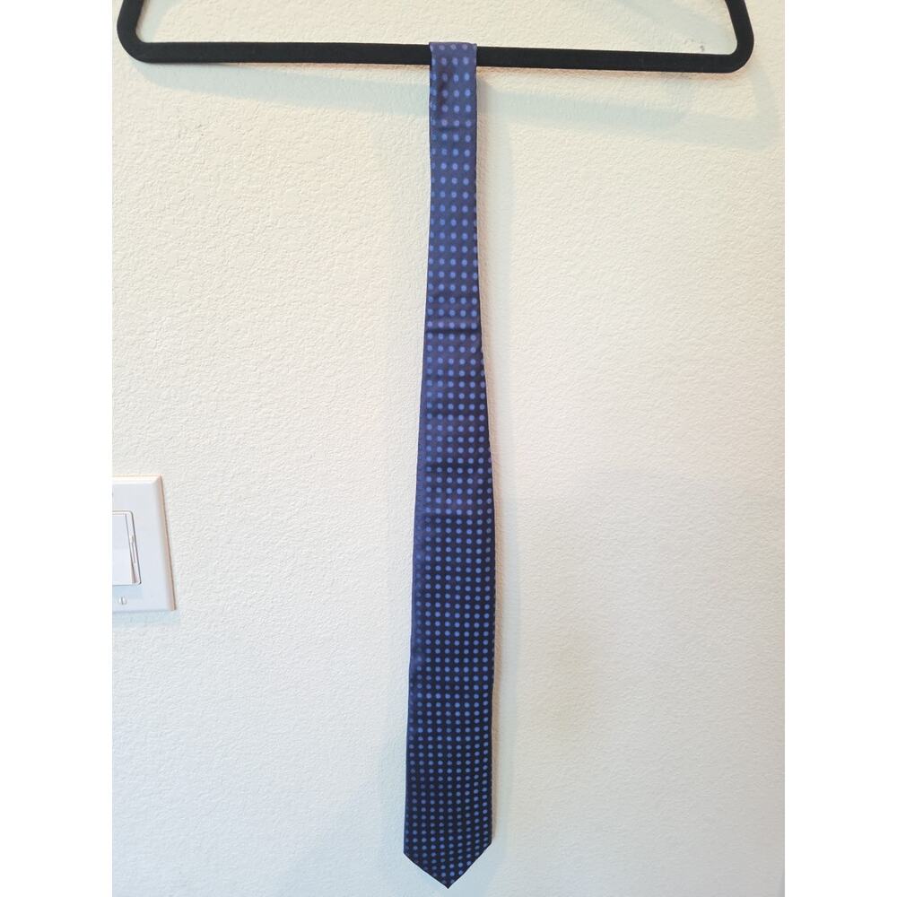 Ermenegildo Zegna Mens Silk Necktie Classic Dress Luxury Blue Navy Dot 57"x3.75"